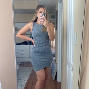 Cotton grey ruched mini dress from Leith